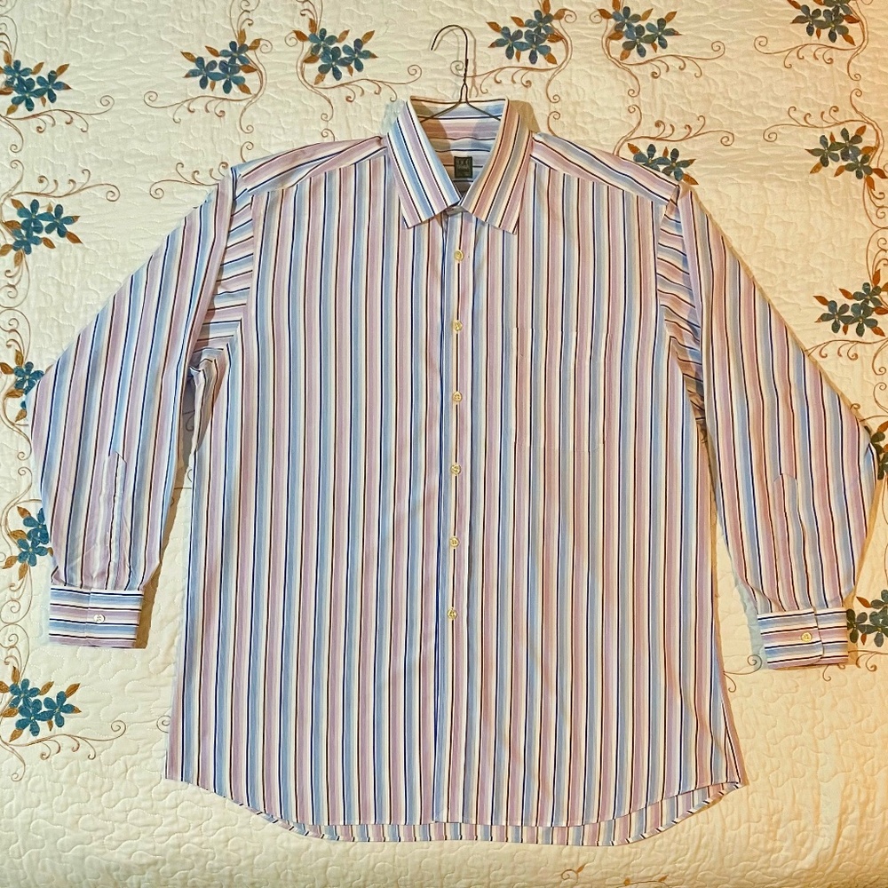 Ike Behar New York Men’s Button Down Stripped Dress Shirt Size XL